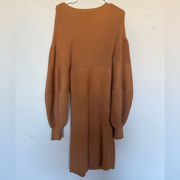 STAUD Marylebone Camel Long Sleeve Crewneck Knit Sweater Dress Size Large - Picture 8 of 11